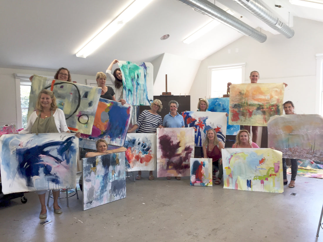 Claire Desjardins in art studio with her painting students