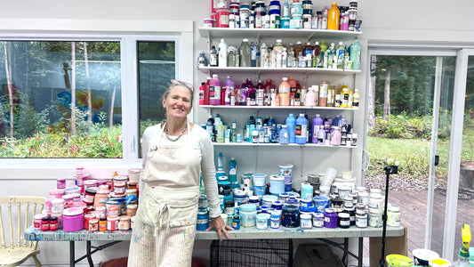 Abstract artist Claire Desjardins in her painting studio.