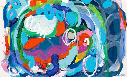 Abstract painting, Roundabout Love, by artist Claire Desjardins.