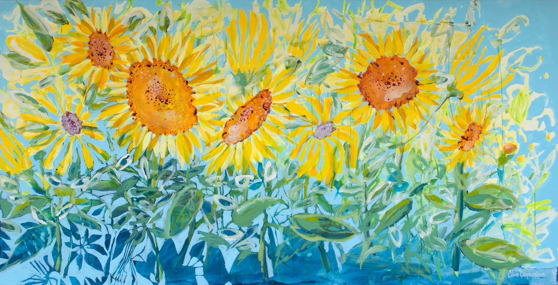 Painting of yellow sunflowers by artist Claire Desjardins.