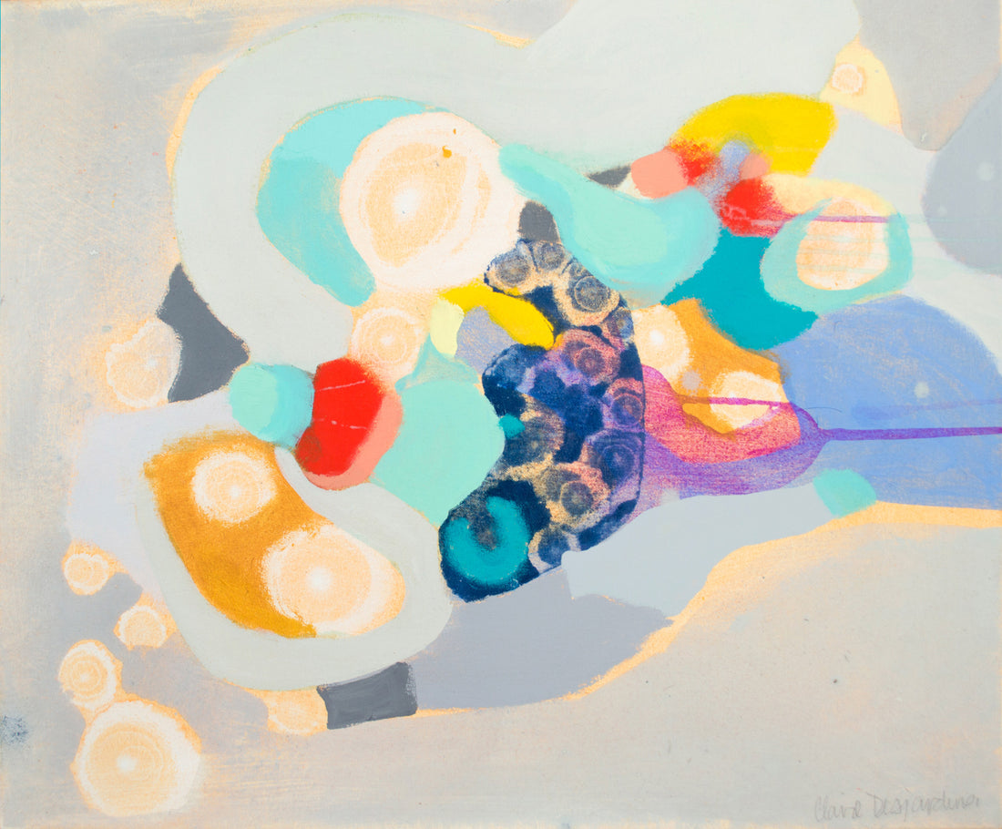 Abstract still life painting, "Bowl of Fruit", by artist Claire Desjardins.