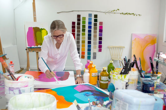 Abstract artist Claire Desjardins, in her painting studio.
