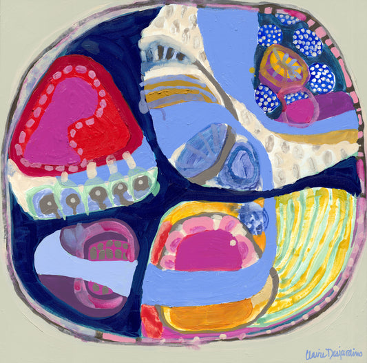 Painting "Faraway Lands" by abstract artist Claire Desjardins, was inspired by travel.