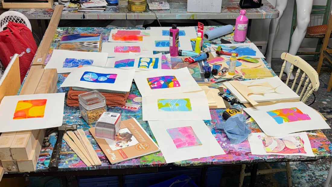 Abstract artist Claire Desjardins shares about her favorite materials for making gel plate prints. 