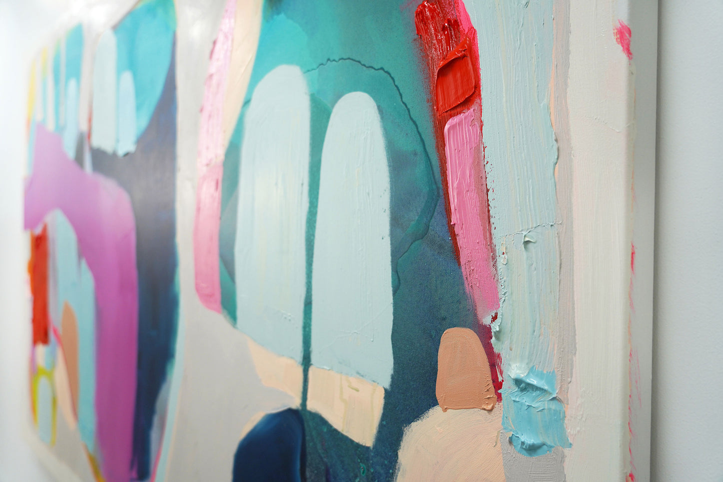 Side view: Abstract painting, Fingers and Toes, by artist Claire Desjardins.