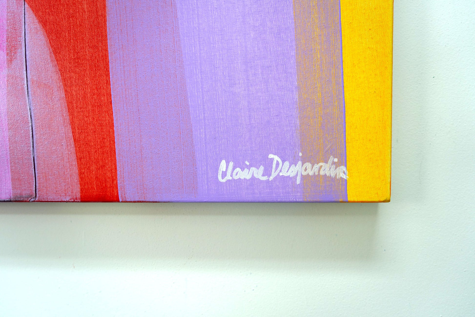 Detail shot of signature from original abstract painting, Deliberately Divine, by Canadian fine artist, Claire Desjardins.