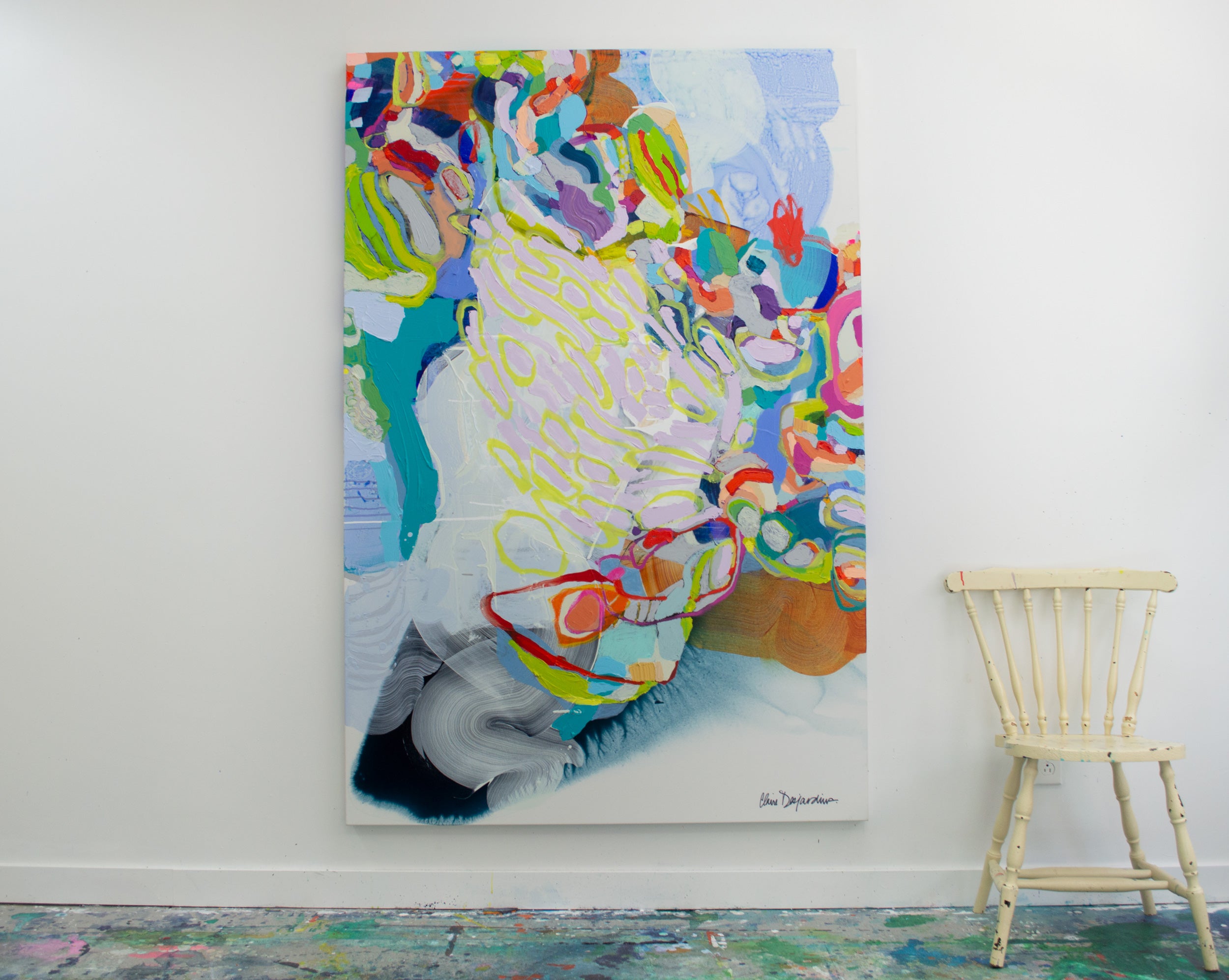 Abstract painting by artist Claire Desjardins: Dragonflies and Daydreams.