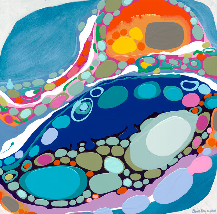 Multi-color abstract painting by artist painter Claire Desjardins.